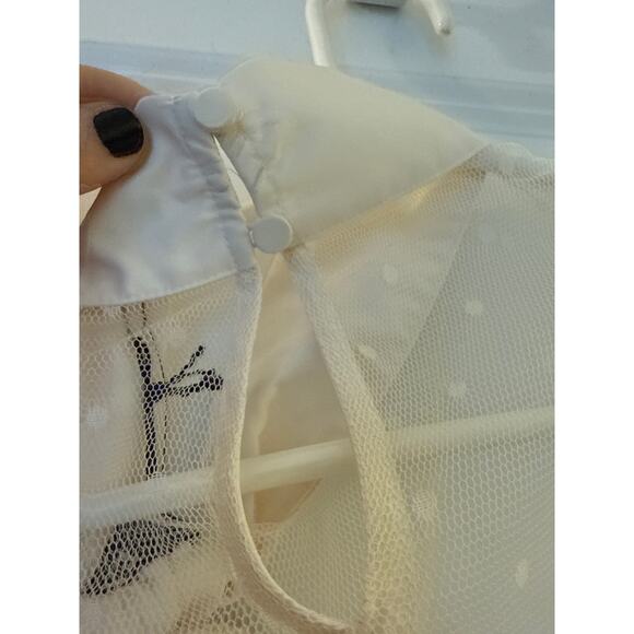 Express Tulle Polka Dot Mock Neck Puff Sleeve Blouse XS NWT Ivory White - Picture 8 of 8